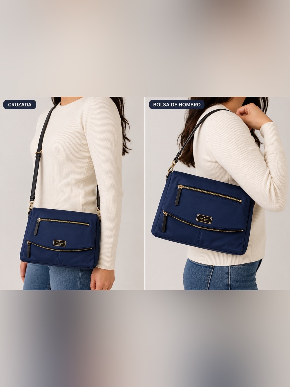 kate spade navy shoulder bag with gold hardware and black strap